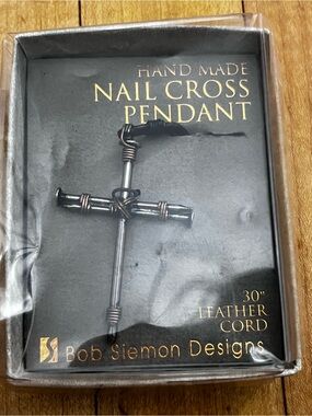 Hand Made Nail Cross Pendant by Bob Siemon Designs— Copper Wrap 30” leather cord
